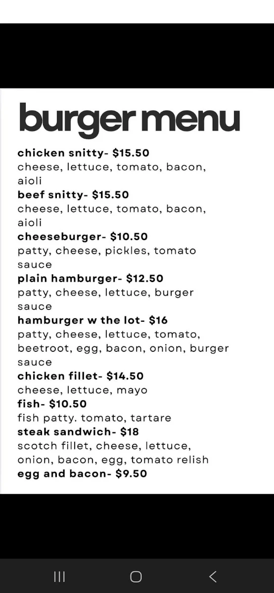 Menu, Town Square Takeaway
