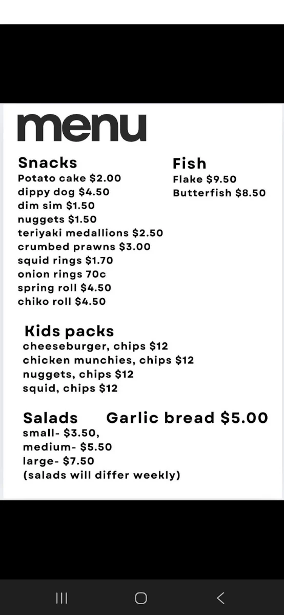 Menu, Town Square Takeaway