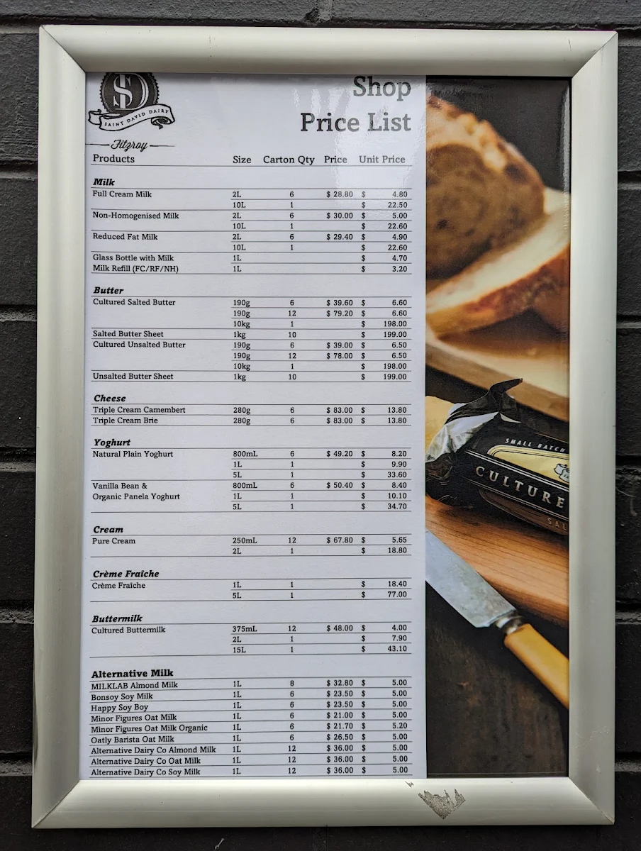 Menu, Padre Coffee at St David Dairy - Fitzroy