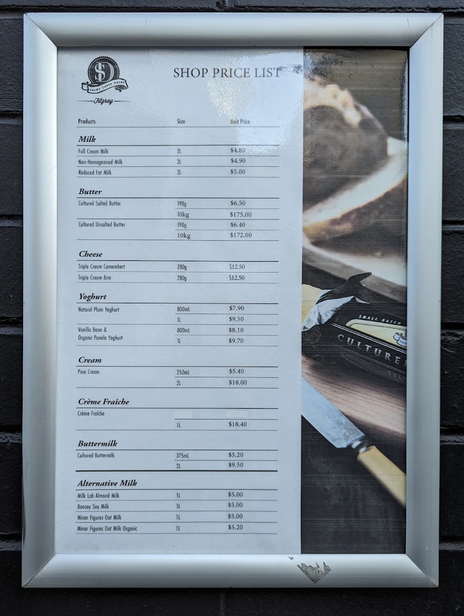 Menu, Padre Coffee at St David Dairy - Fitzroy