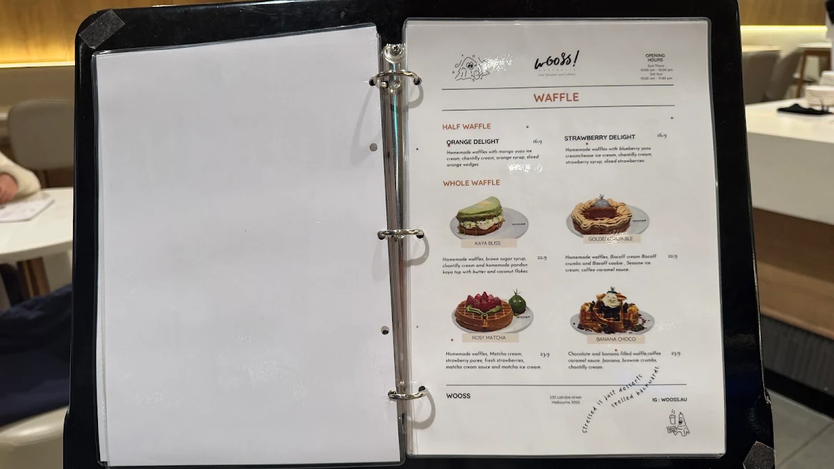 Menu, WOOSS Au Desserts and Cafe