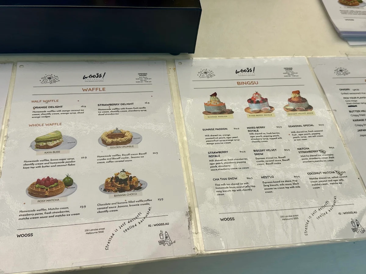 Menu, WOOSS Au Desserts and Cafe