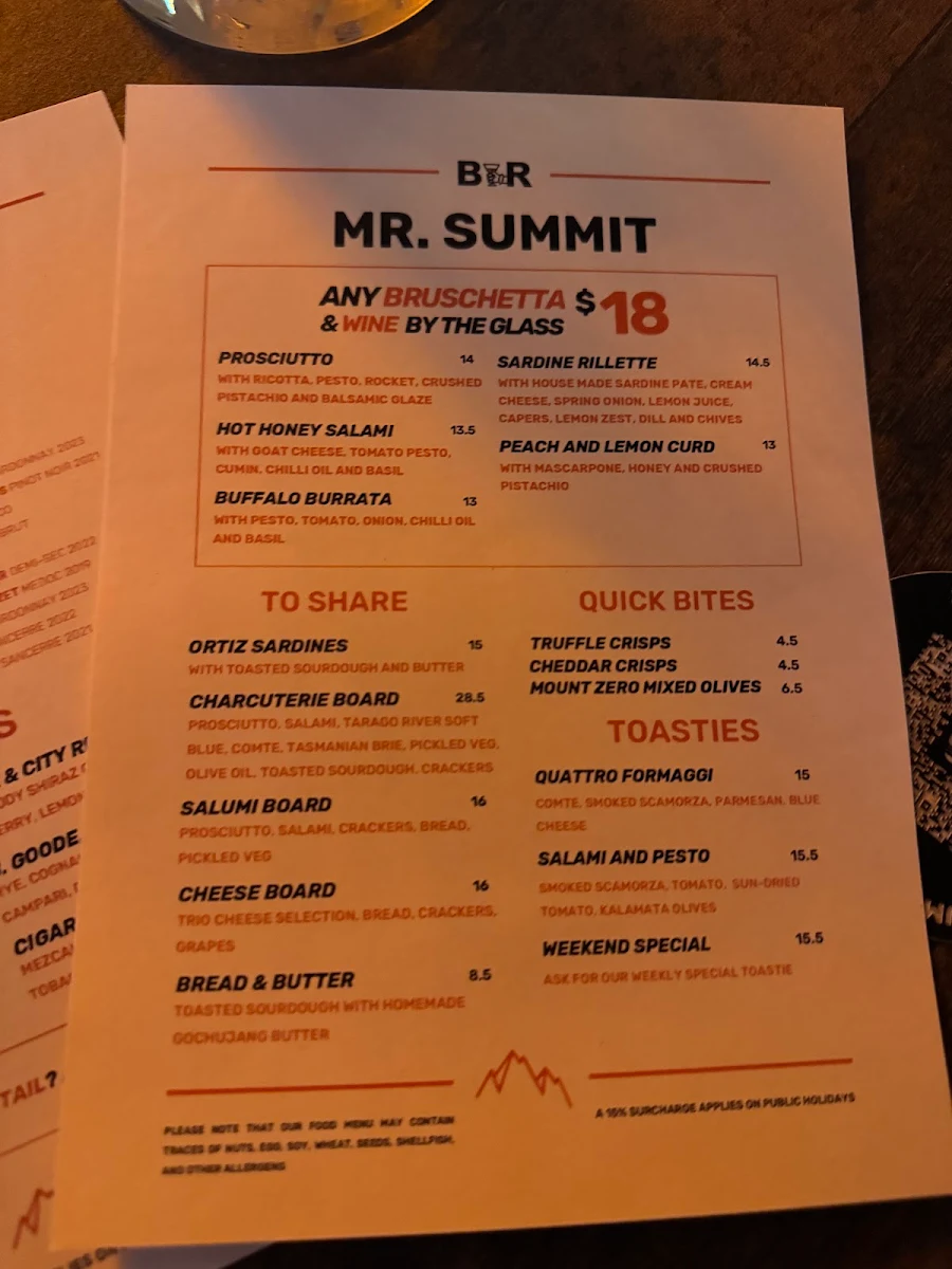 Menu, Mr. Summit Cafe City Road