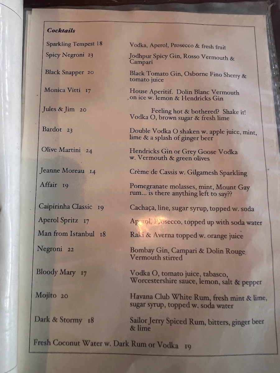 Menu, Claypots Evening Star