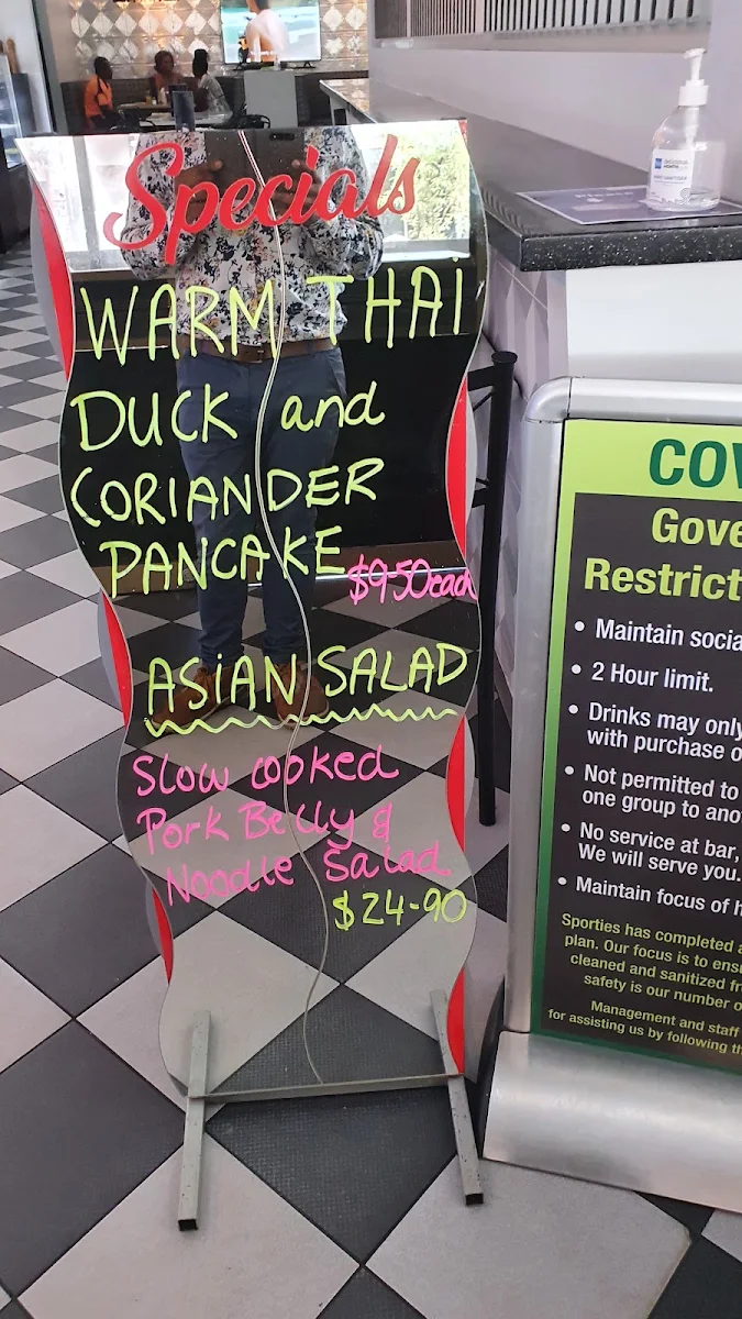 Menu, Sporties Restaurant