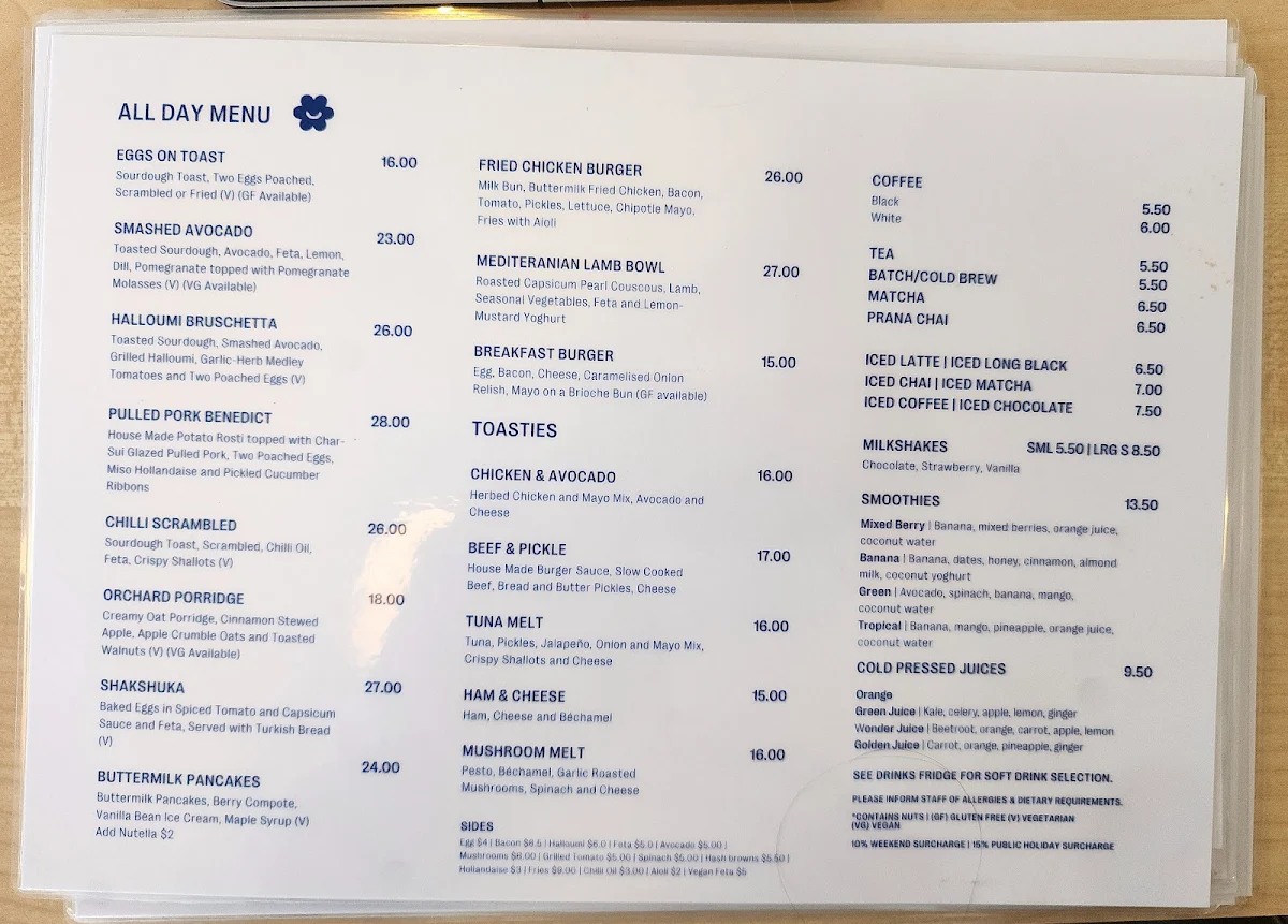 Menu, Daisy on the Esplanade