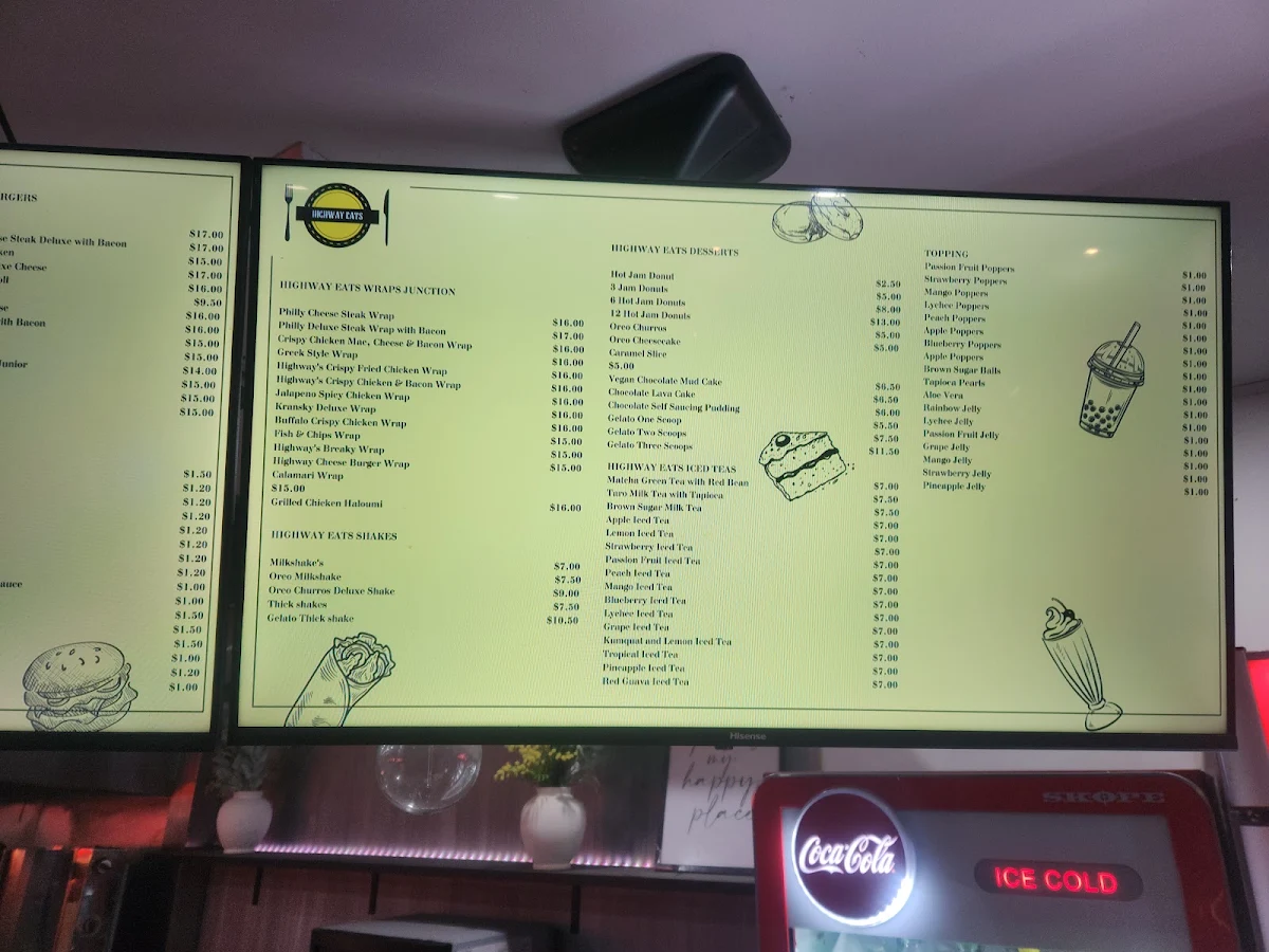 Menu, Highway Eats Burgers & Kebabs - Narre Warren