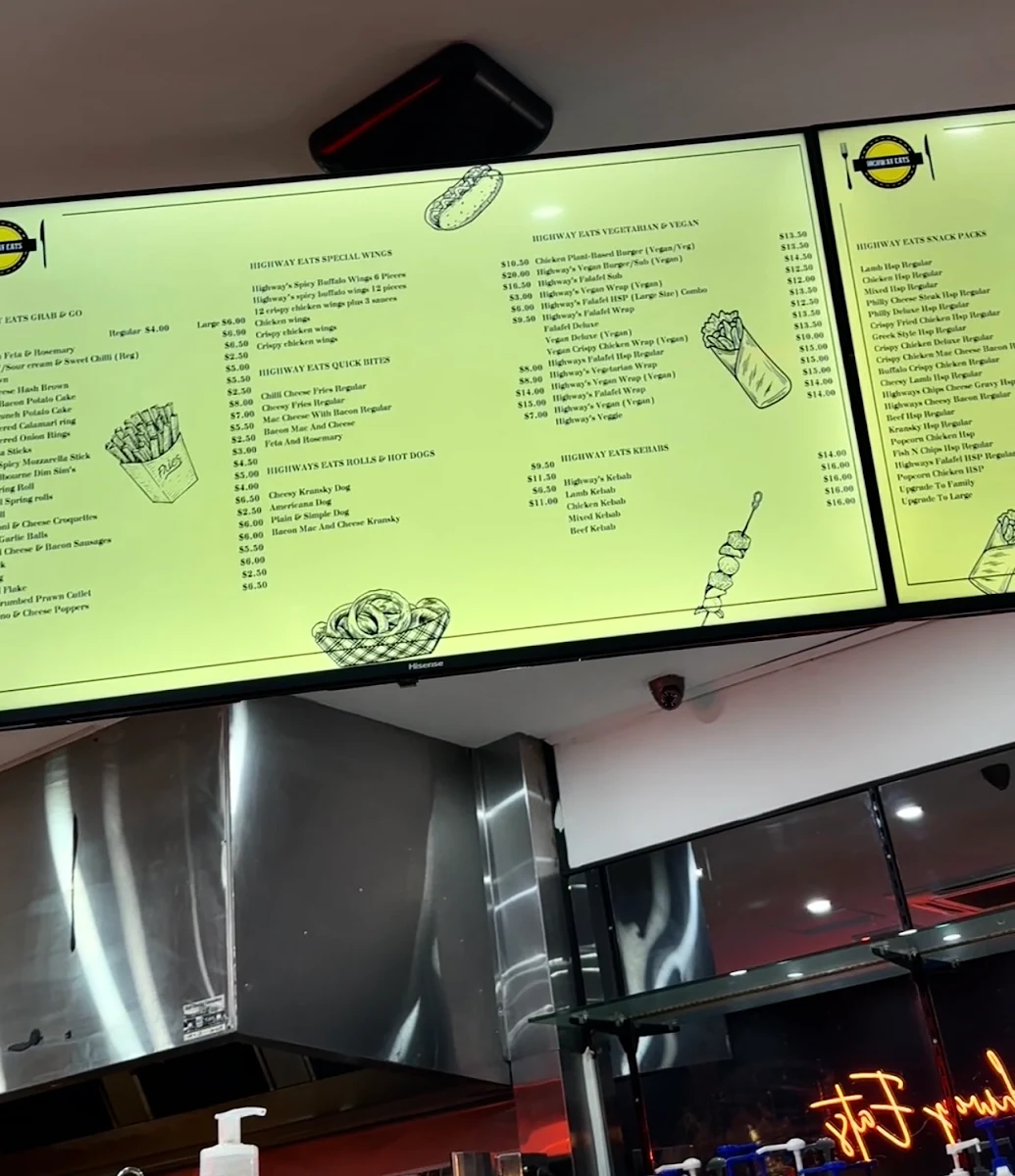 Menu, Highway Eats Burgers & Kebabs - Narre Warren