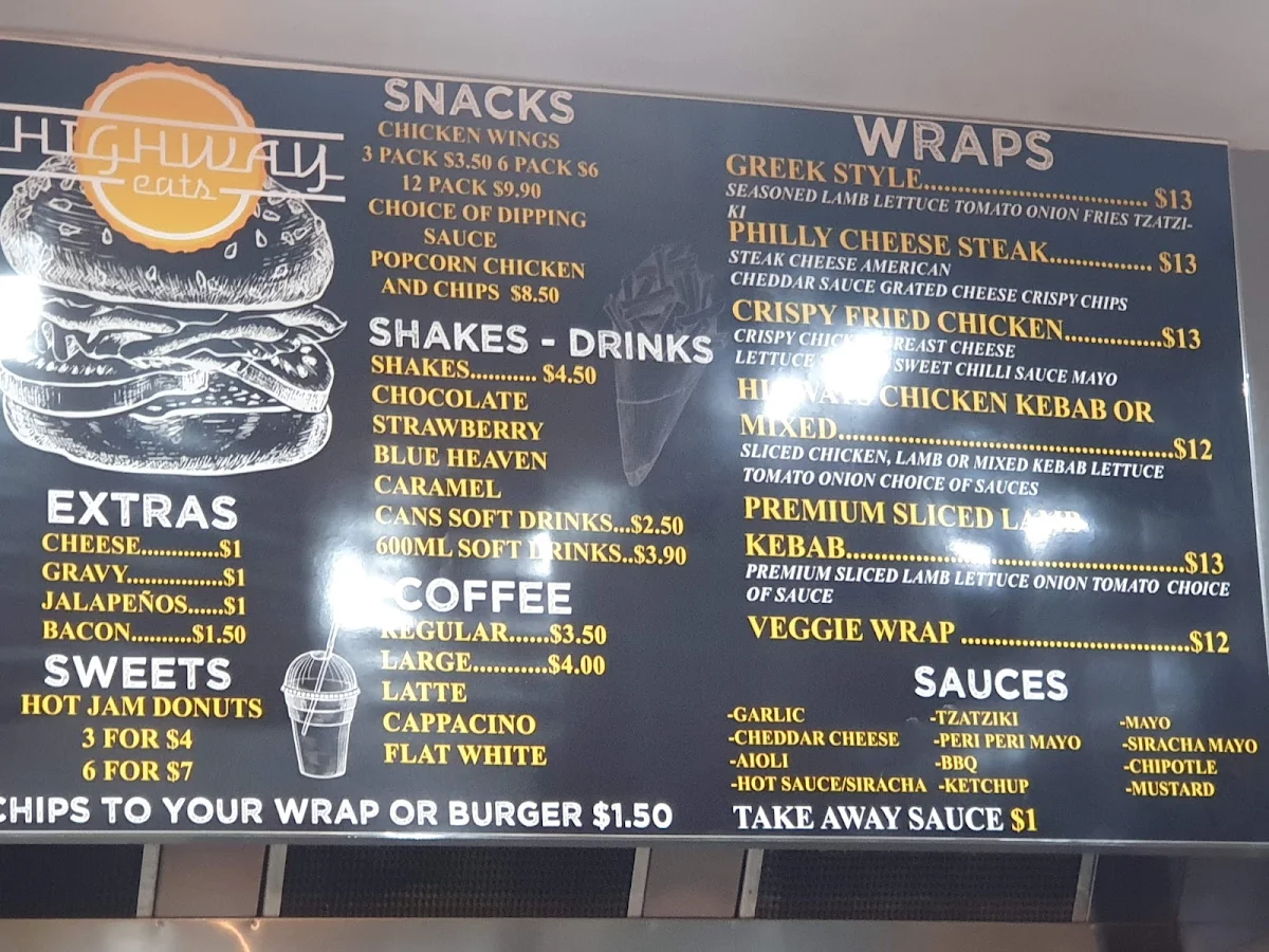Menu, Highway Eats Burgers & Kebabs - Narre Warren