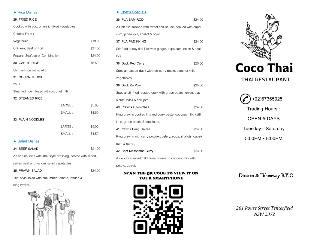 Menu, Coco Thai
