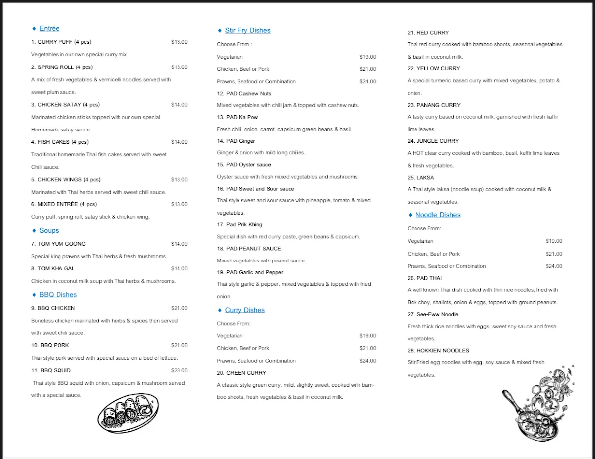 Menu, Coco Thai
