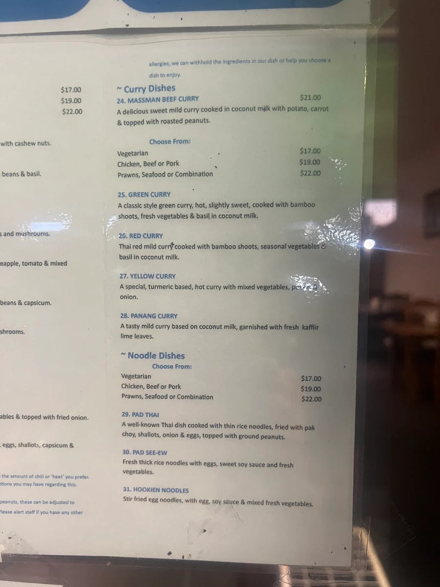 Menu, Coco Thai