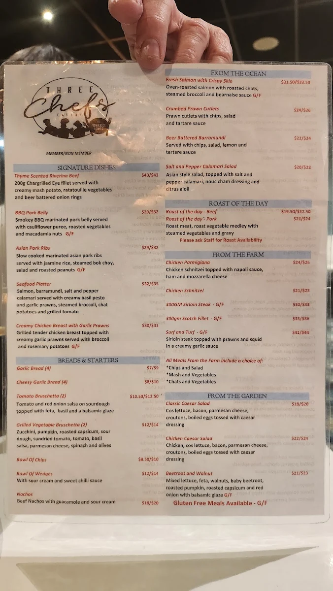 Menu, Three Chefs Eatery