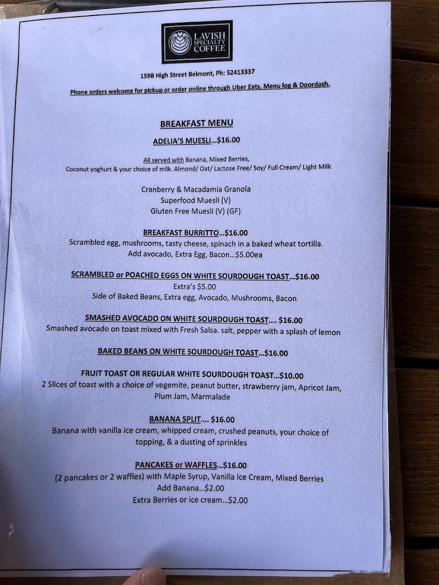Menu, Lavish Specialty Coffee