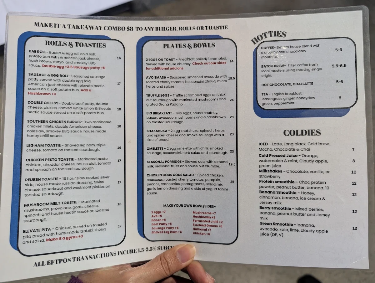 Menu, Elevate Specialty Coffee