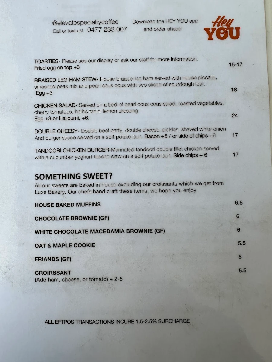Menu, Elevate Specialty Coffee