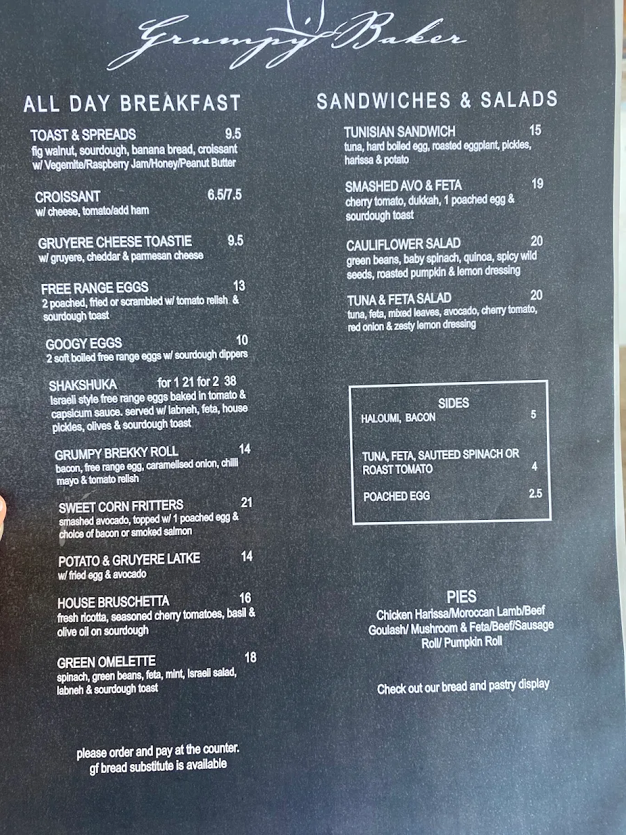 Menu, The Grumpy Baker