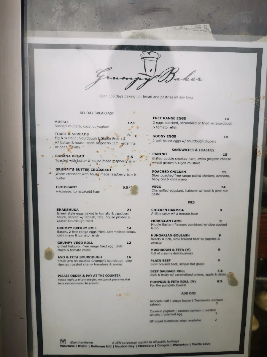 Menu, The Grumpy Baker