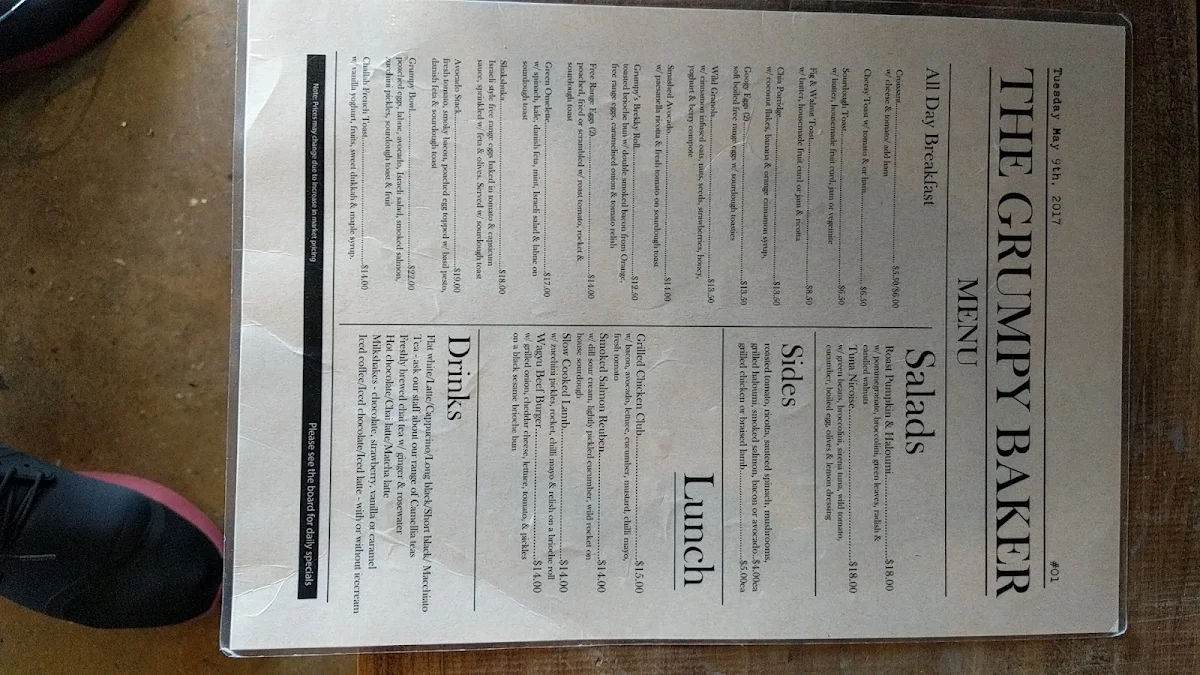 Menu, The Grumpy Baker