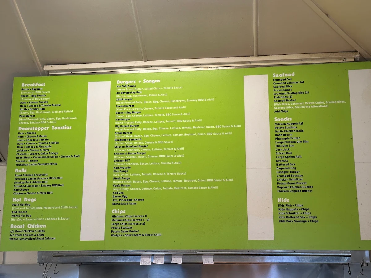 Menu, Scenic Milk Bar