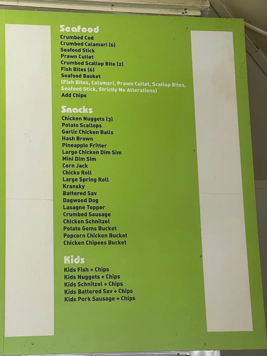 Menu, Scenic Milk Bar