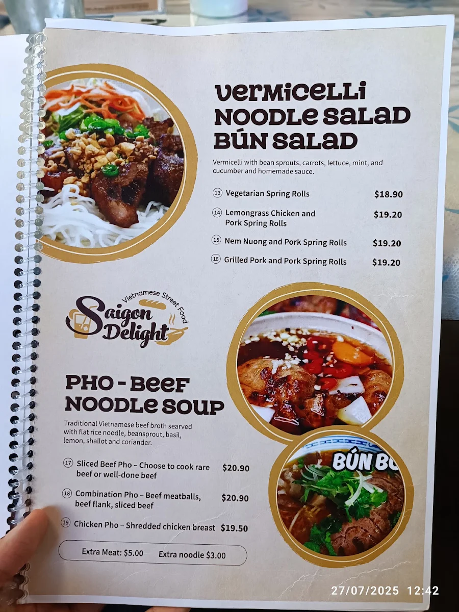 Menu, SAIGON DELIGHT - Tamworth