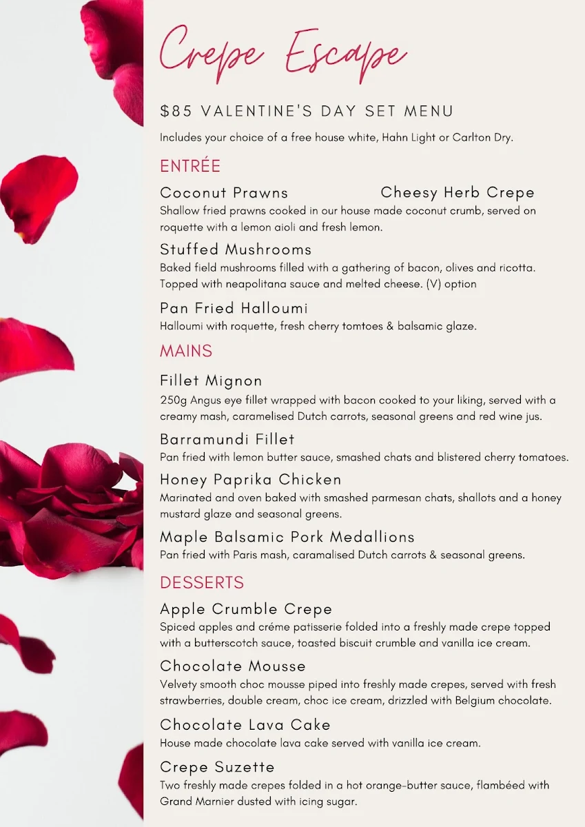 Menu, Crepe Escape