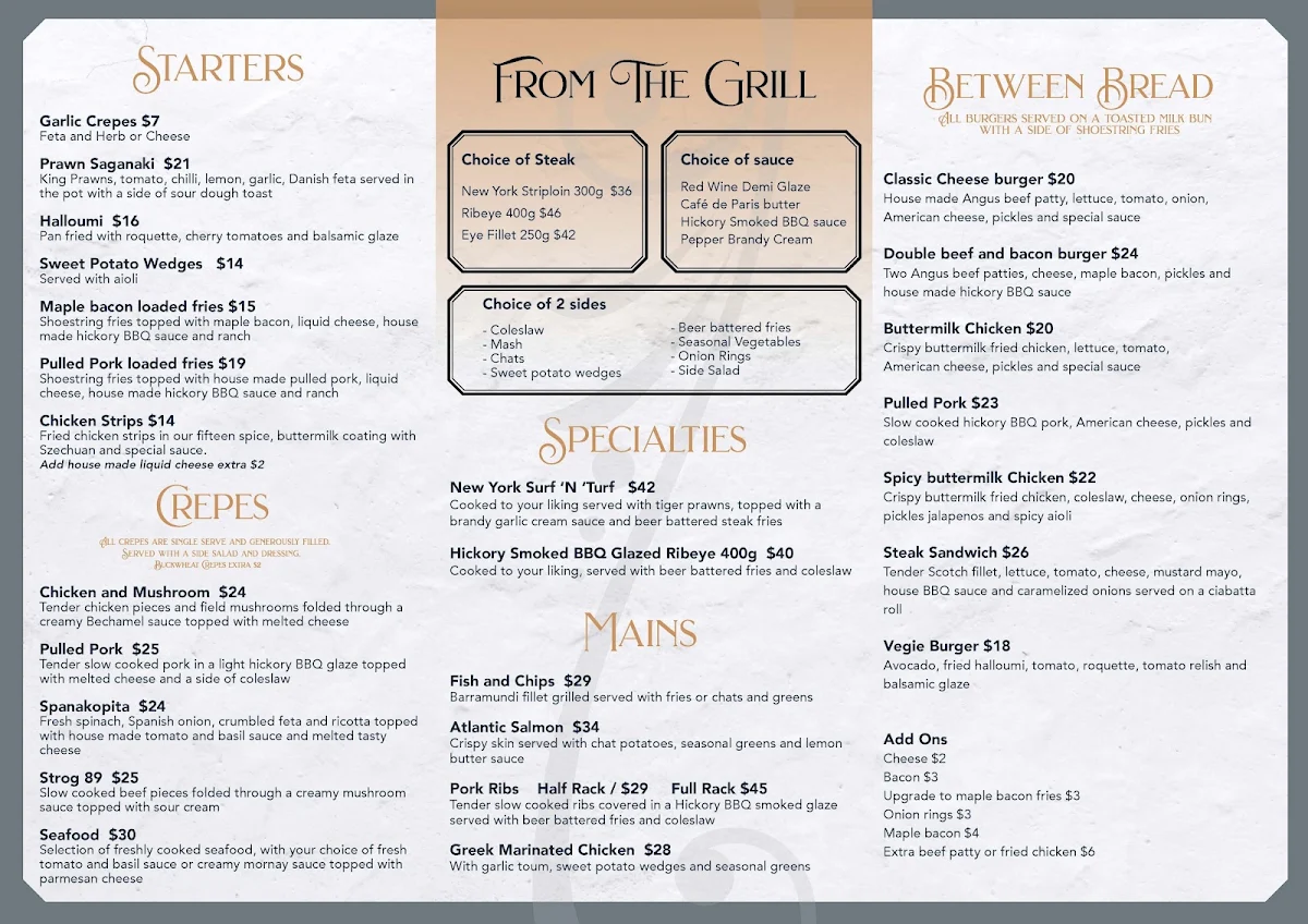 Menu, Crepe Escape