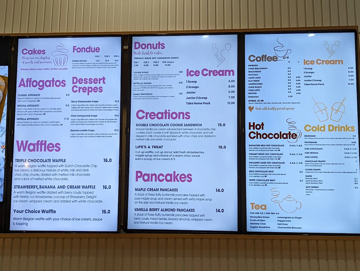 Menu, Royal Copenhagen Ice Cream and Dessert Bar
