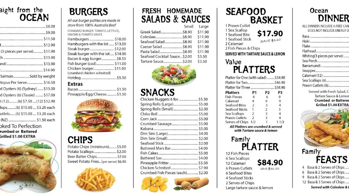 Menu, Hooked and Cooked Oxenford