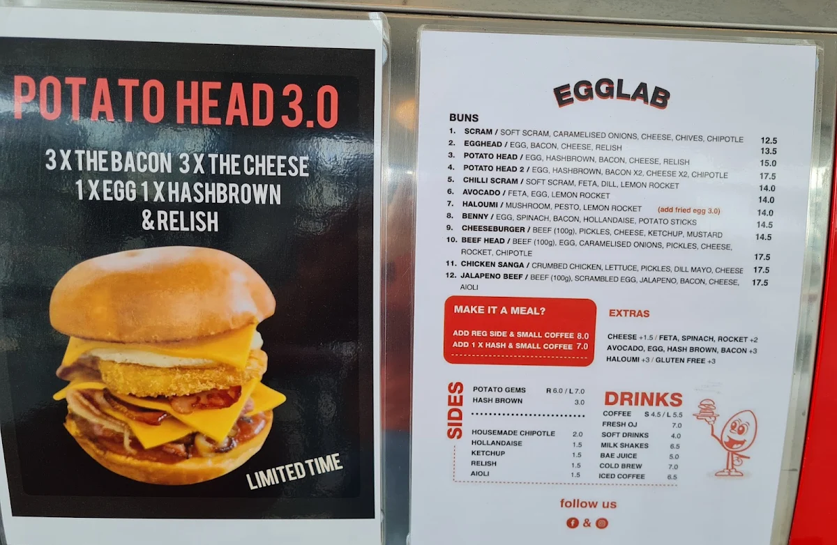 Menu, Egglab Brunswick