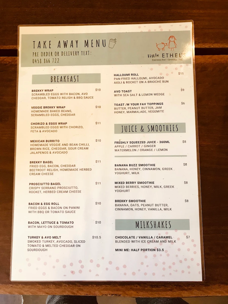 Menu, little Ethel’s