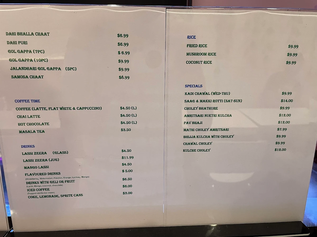 Menu, PUNJABI TASTE