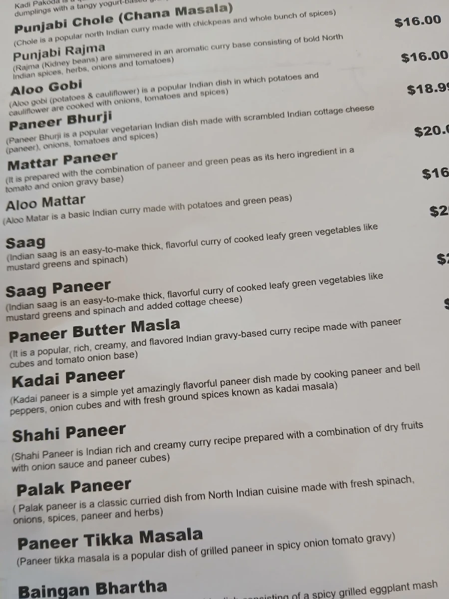 Menu, PUNJABI TASTE