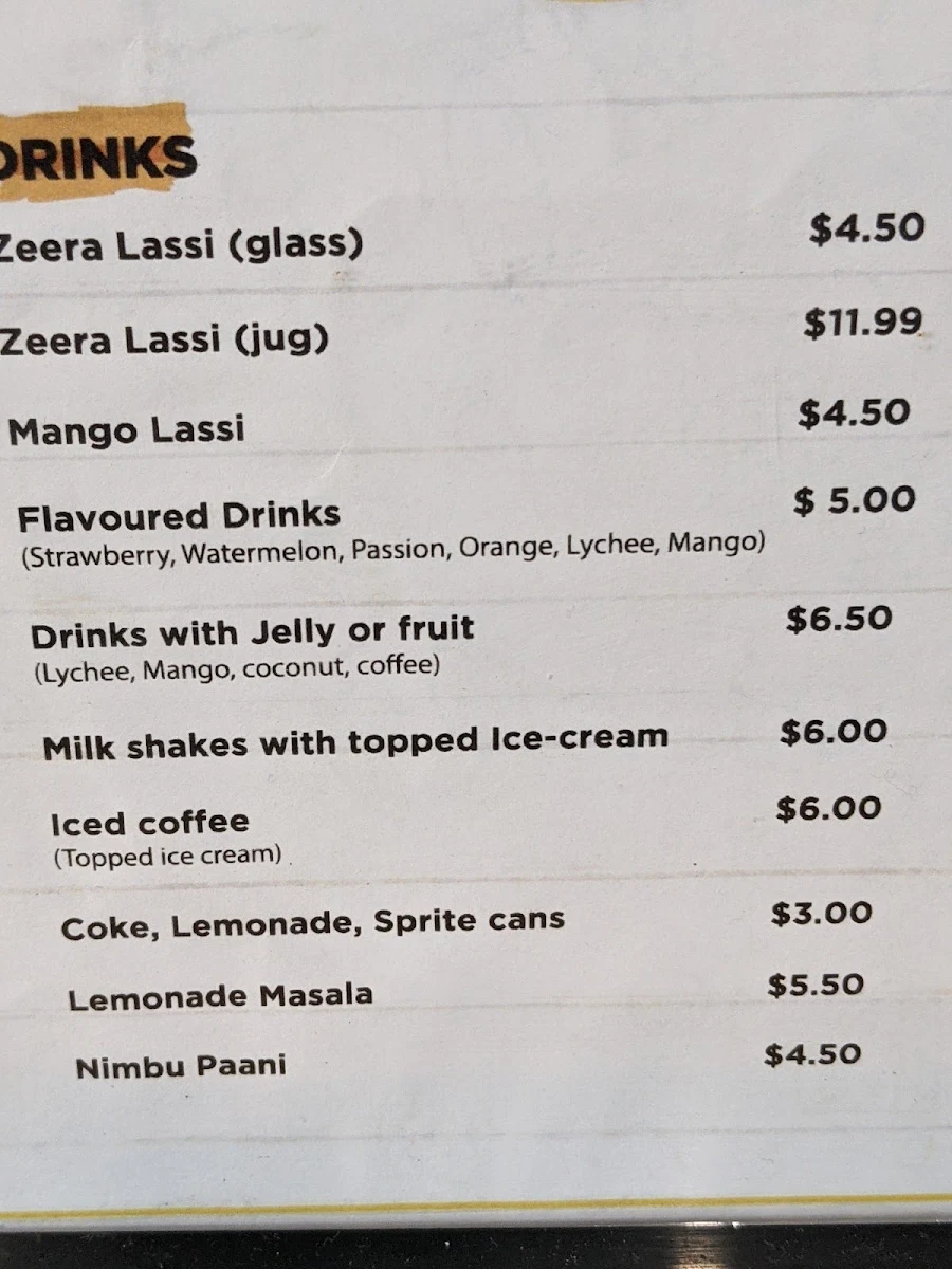 Menu, PUNJABI TASTE