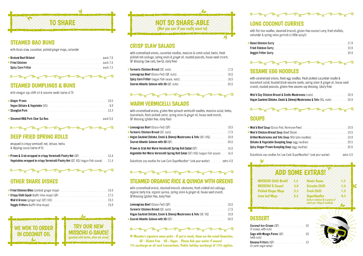 Menu, MISSCHU South Melbourne
