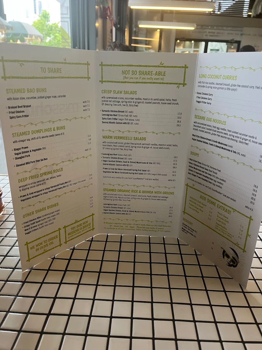 Menu, MISSCHU South Melbourne