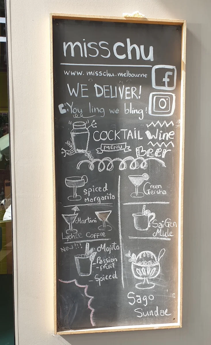 Menu, MISSCHU South Melbourne