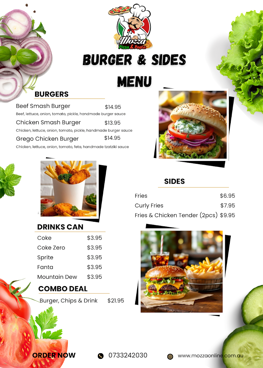Menu, Mozza Pizza & Pasta