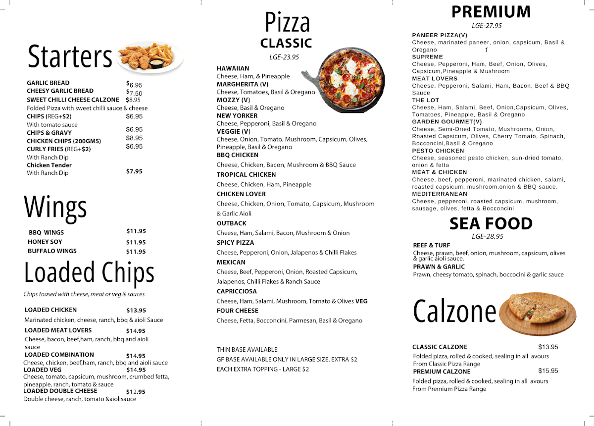 Menu, Mozza Pizza & Pasta