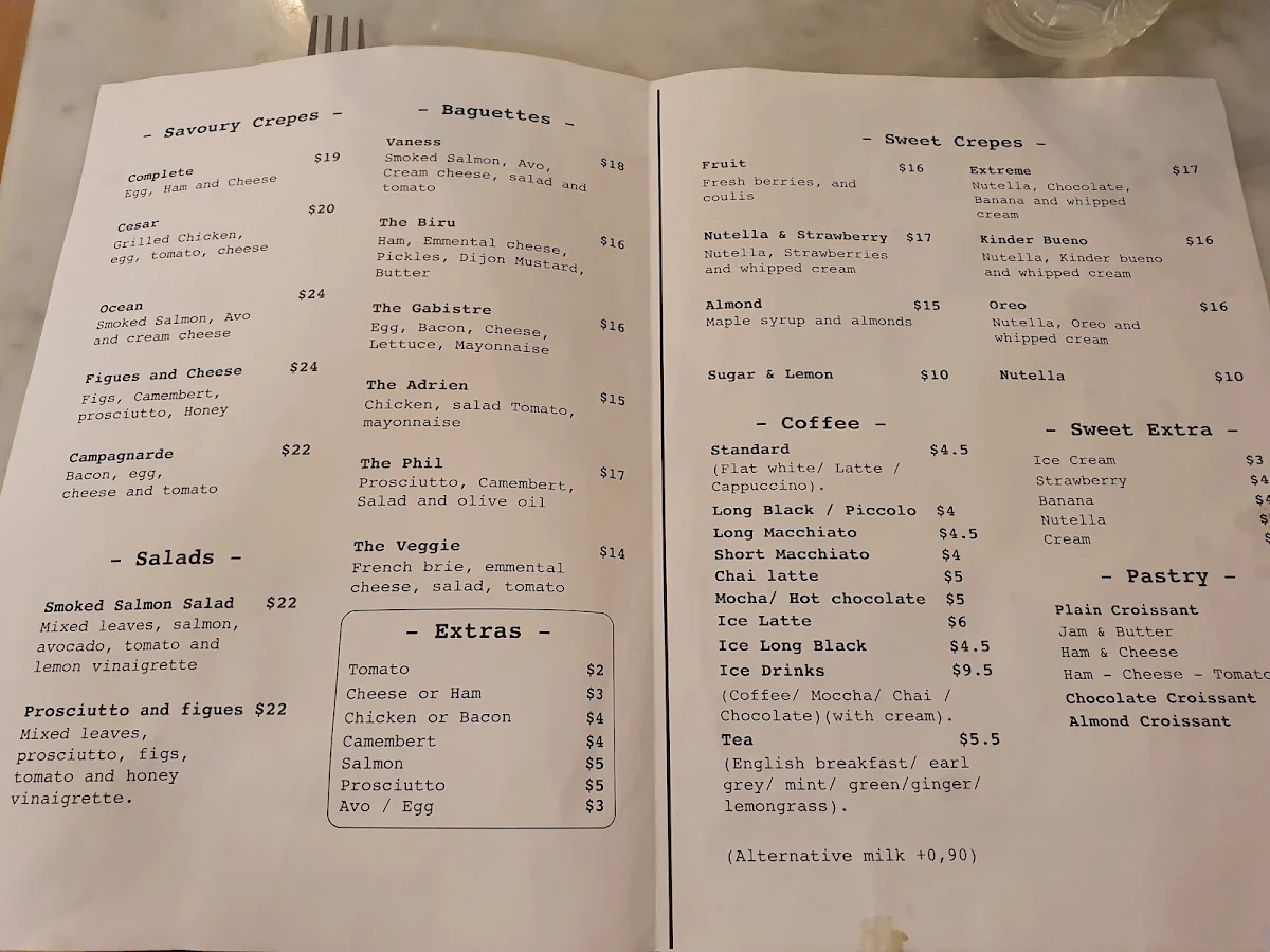 Menu, Le Petit Chateau Restaurant