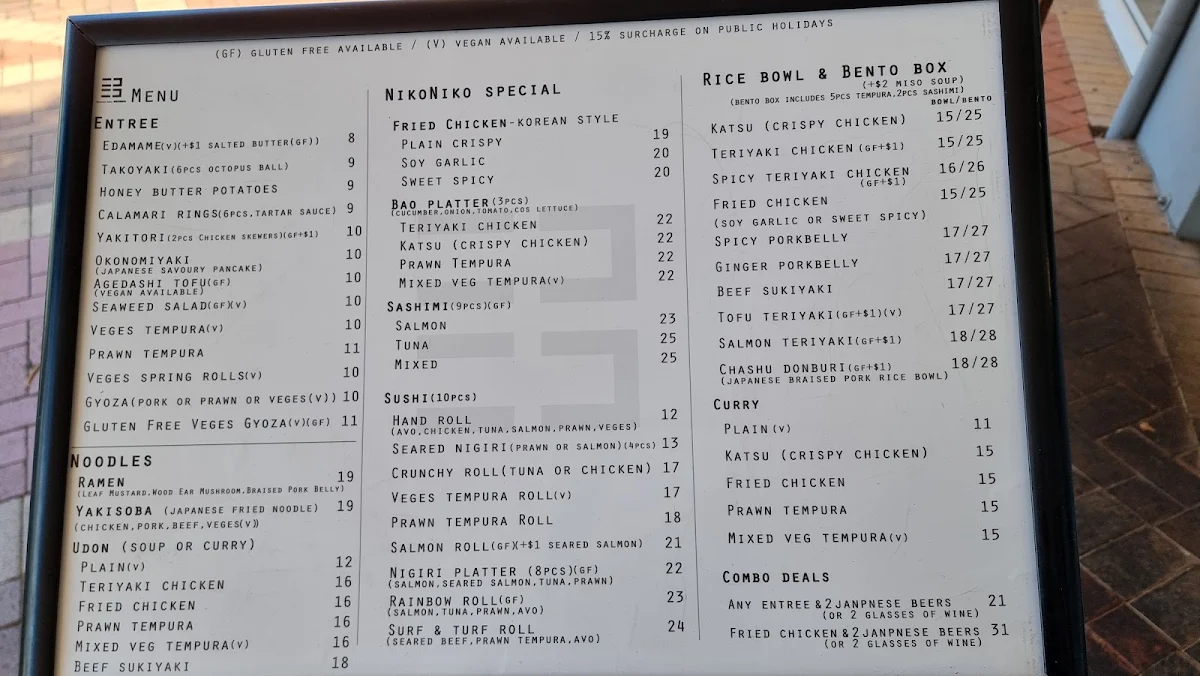 Menu, NIKONIKO Japanese Table