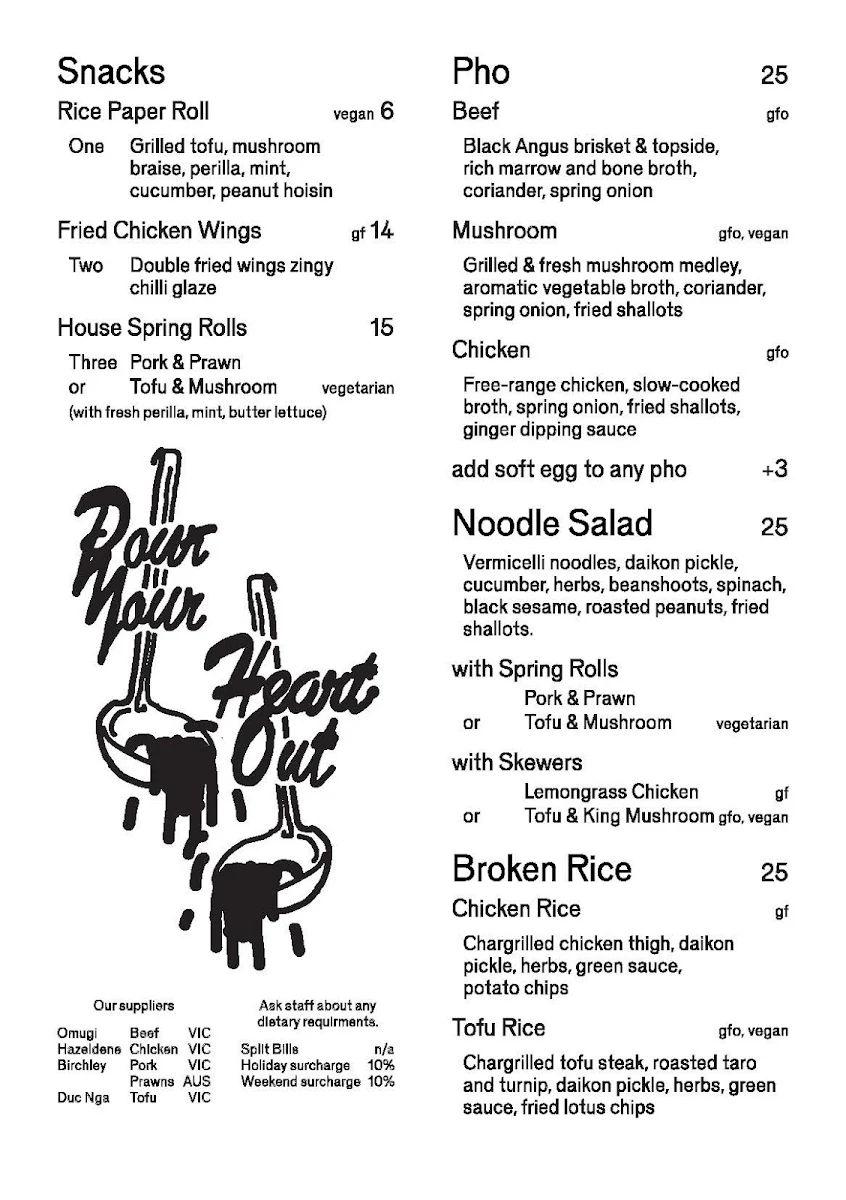 Menu, Good Days Collingwood