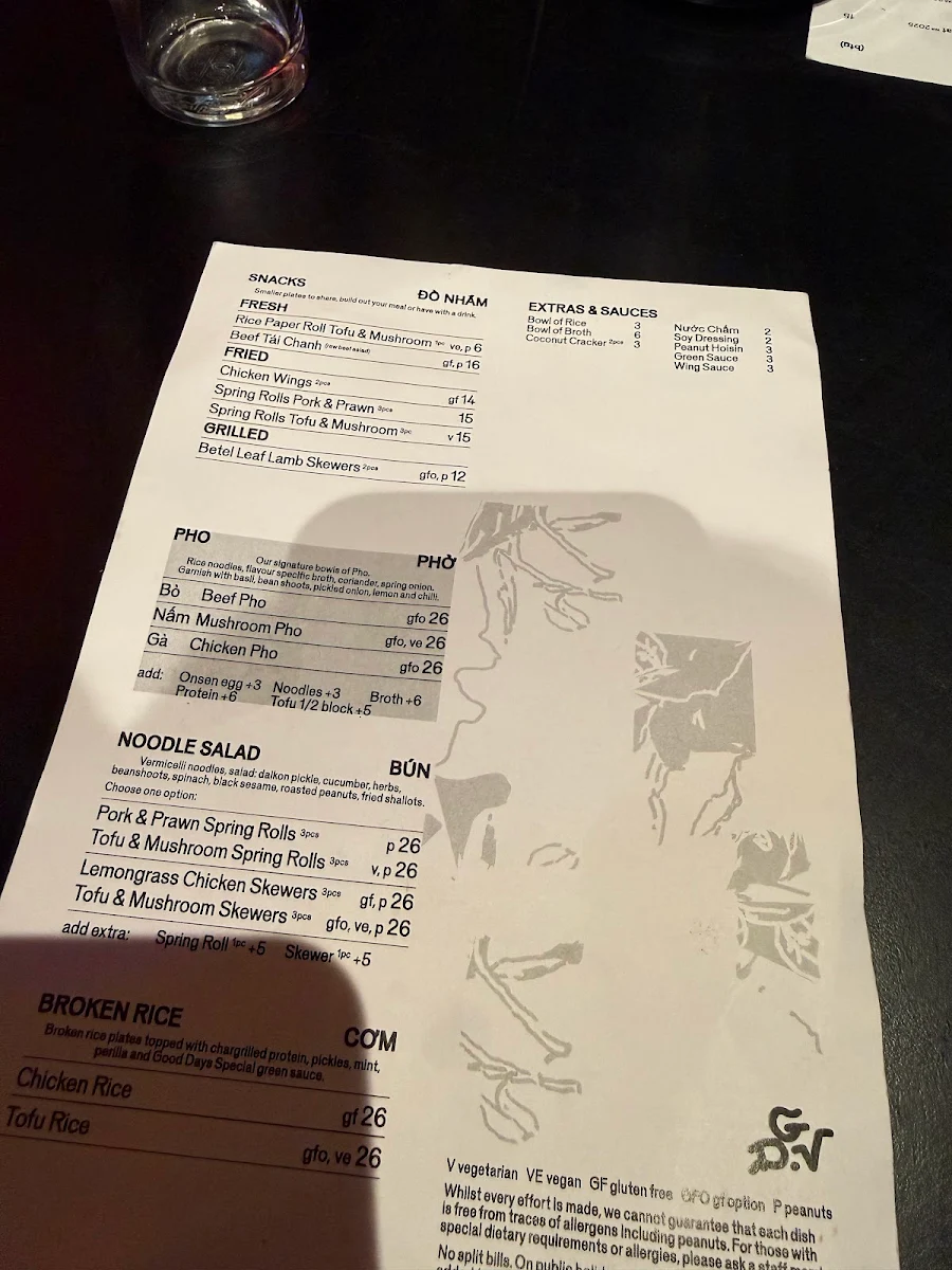 Menu, Good Days Collingwood