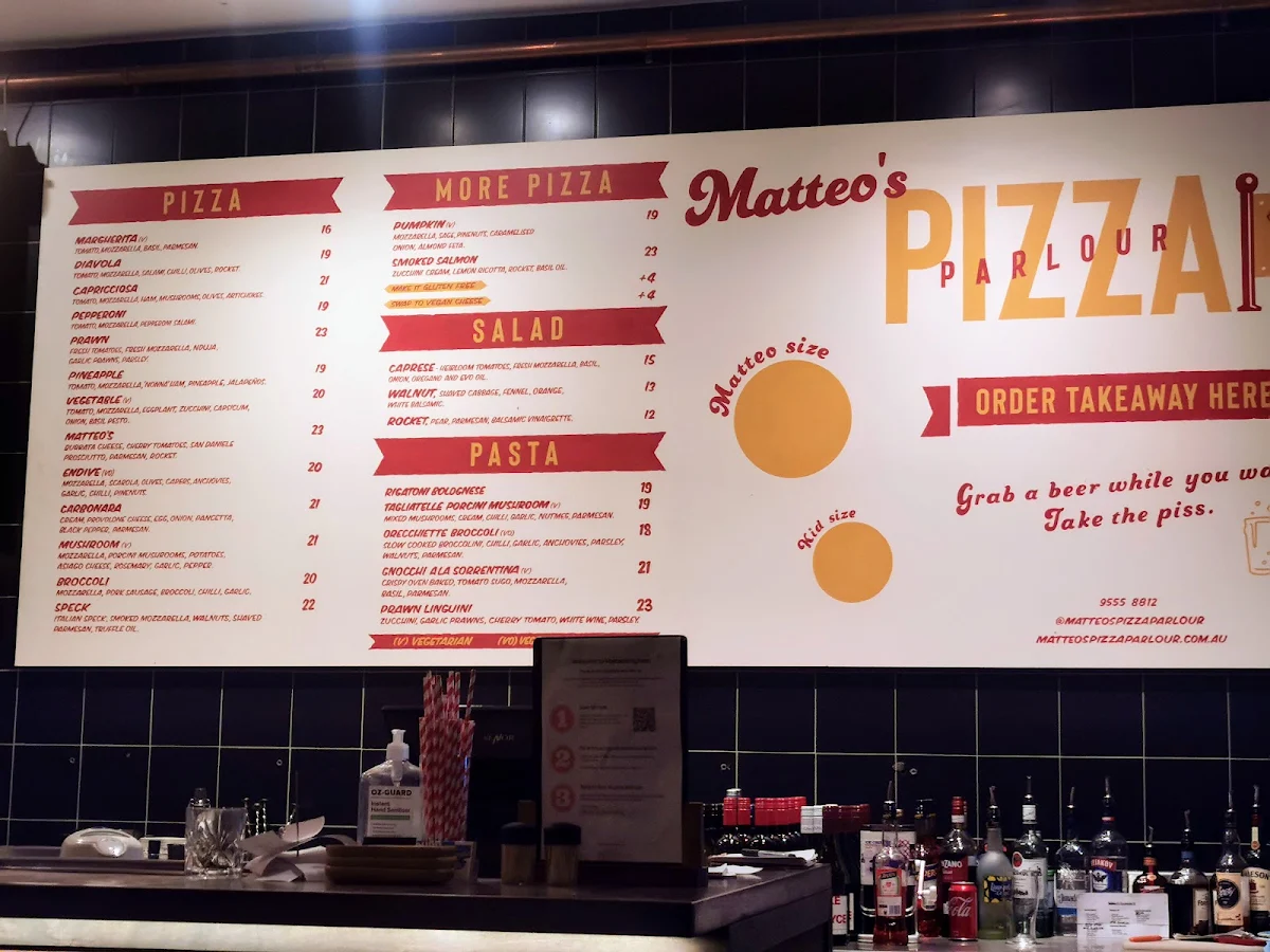 Menu, Teo's Pizza & Bar - Highett