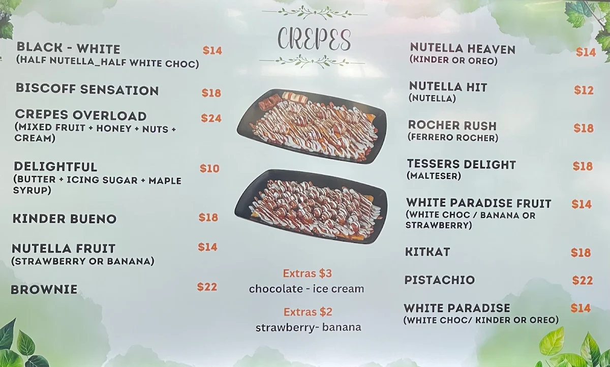 Menu, Cocktails & Crepes