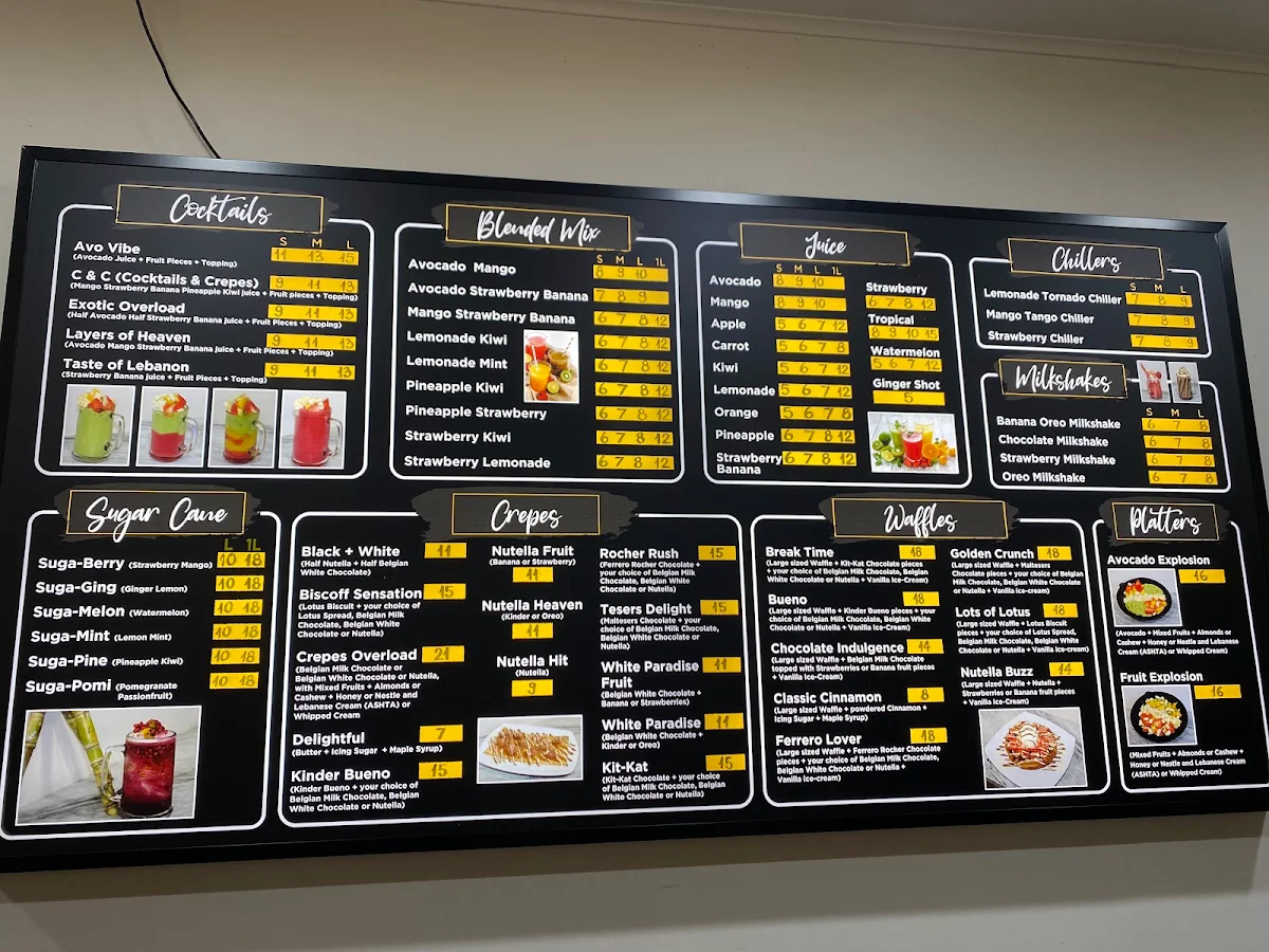 Menu, Cocktails & Crepes