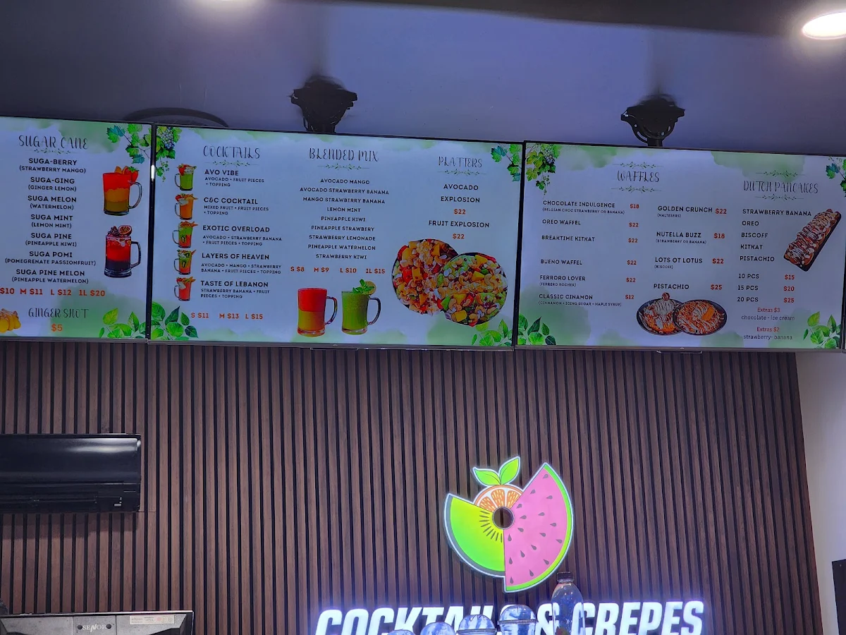 Menu, Cocktails & Crepes