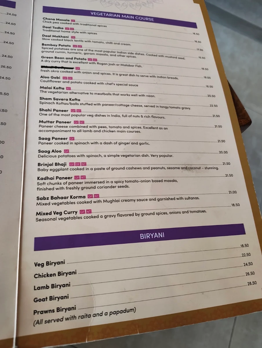 Menu, Chutney Mary's Indian Restaurant ️