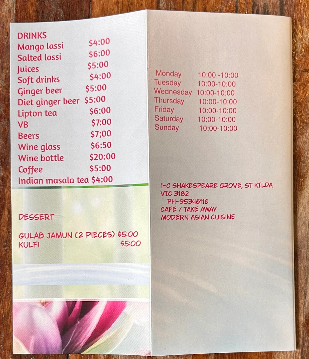 Menu, Bala's St Kilda